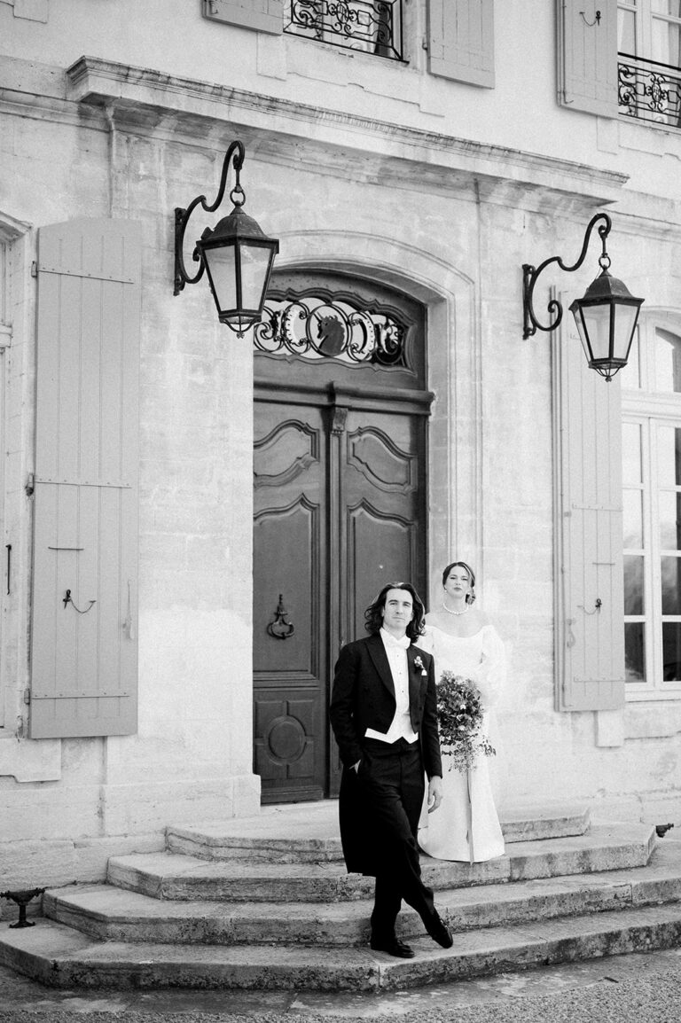 Editorial fashion wedding couple session at chateau de tourreau